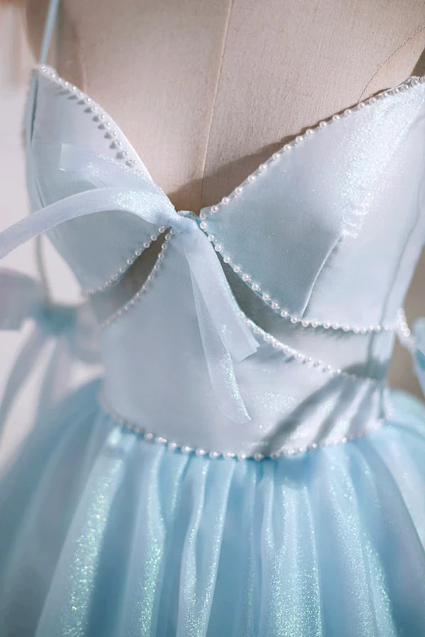 Wholesale Sky Blue Spaghetti Straps Party Dress Cute A-Line Tulle Homecoming Dress